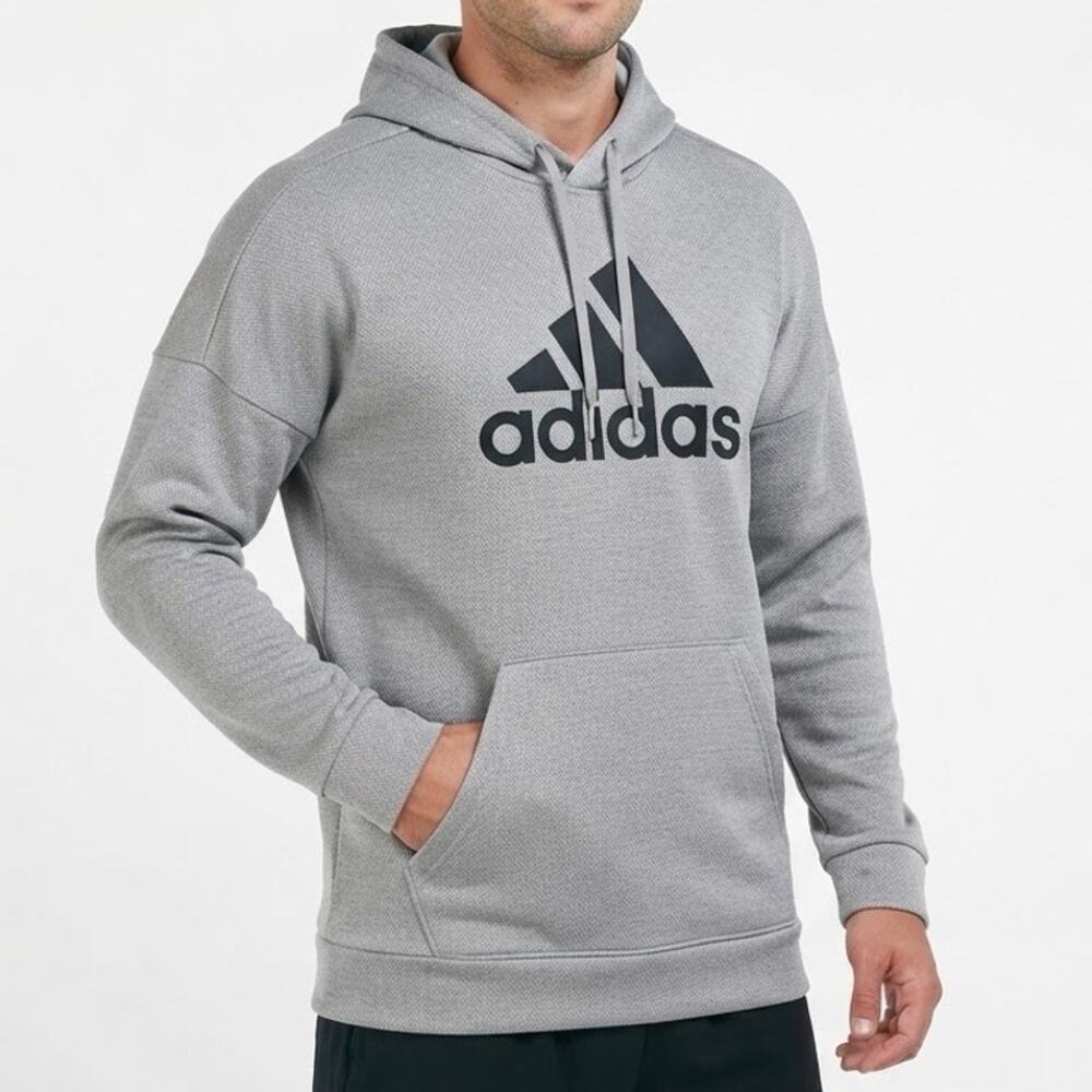 Adidas Mens Gray Climawarm Athletic Pullover Hoodie Sweatshirt Big Logo Size L